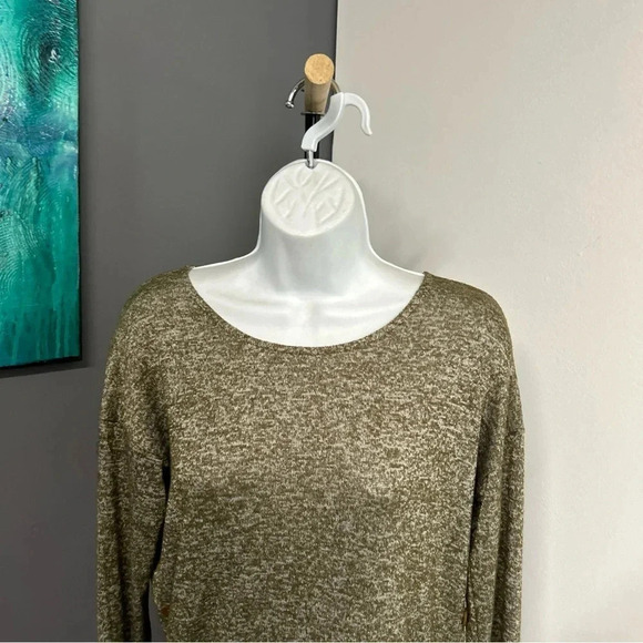 Women’s Small‎ Green Pullover Top Elbow Patches Buttons Preppy Academia Stretch - Picture 4 of 10